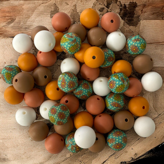 "Sunflower Spice" 15mm Silicone 50 Count Bead Pack fo– Ideal for Beadable Pens & Keychains