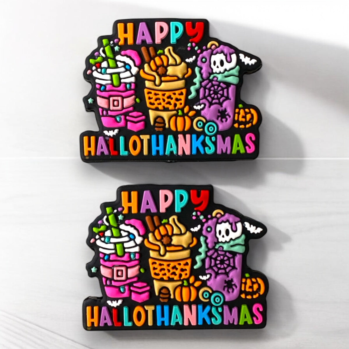 h855-  “Happy Hallothanksmas” Silicone Focal Bead (1 Count)