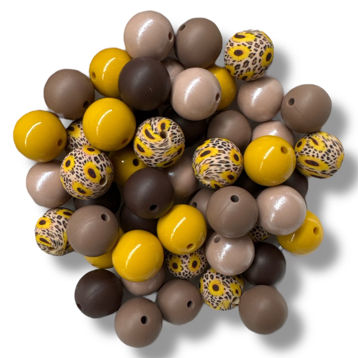 "Mocha Sunflower" 15mm Silicone 50 Count Bead Pack – Ideal for Beadable Pens & Keychains