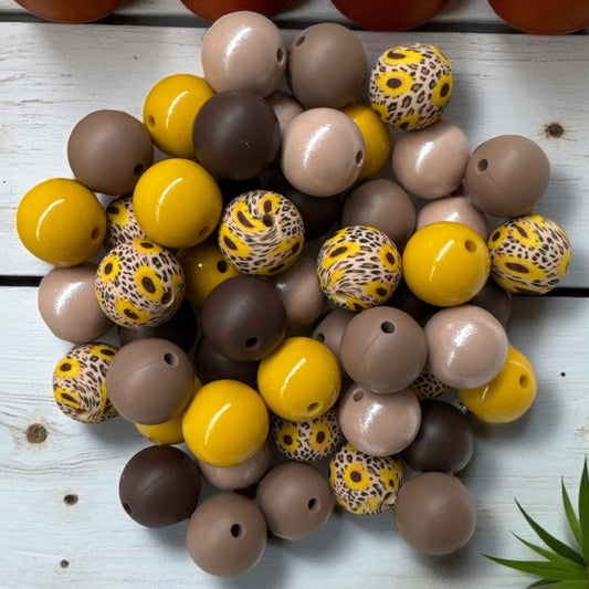 "Mocha Sunflower" 15mm Silicone 50 Count Bead Pack – Ideal for Beadable Pens & Keychains
