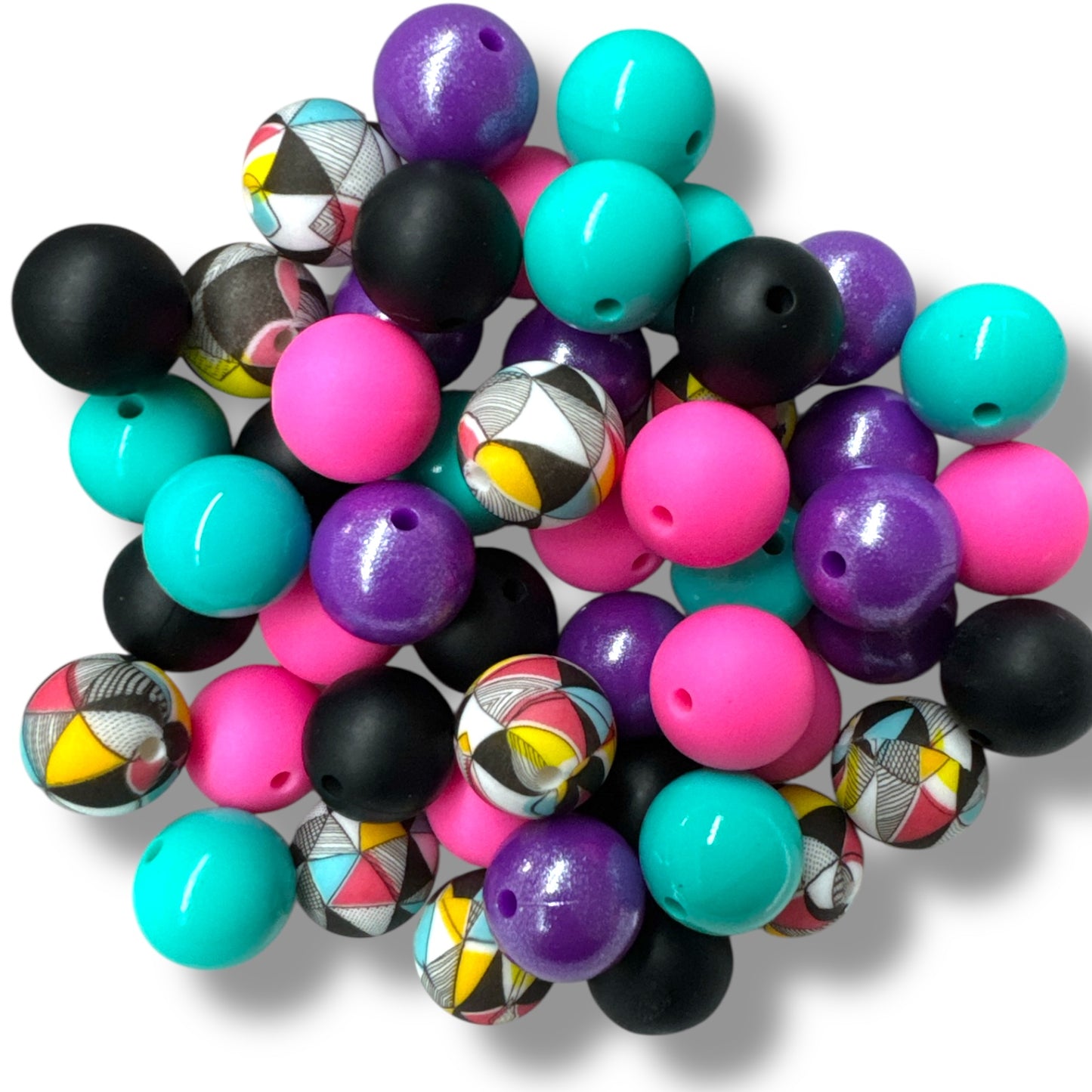 "Retro Pop" 15mm Silicone 50 Count Bead Pack – Ideal for Beadable Pens & Keychains