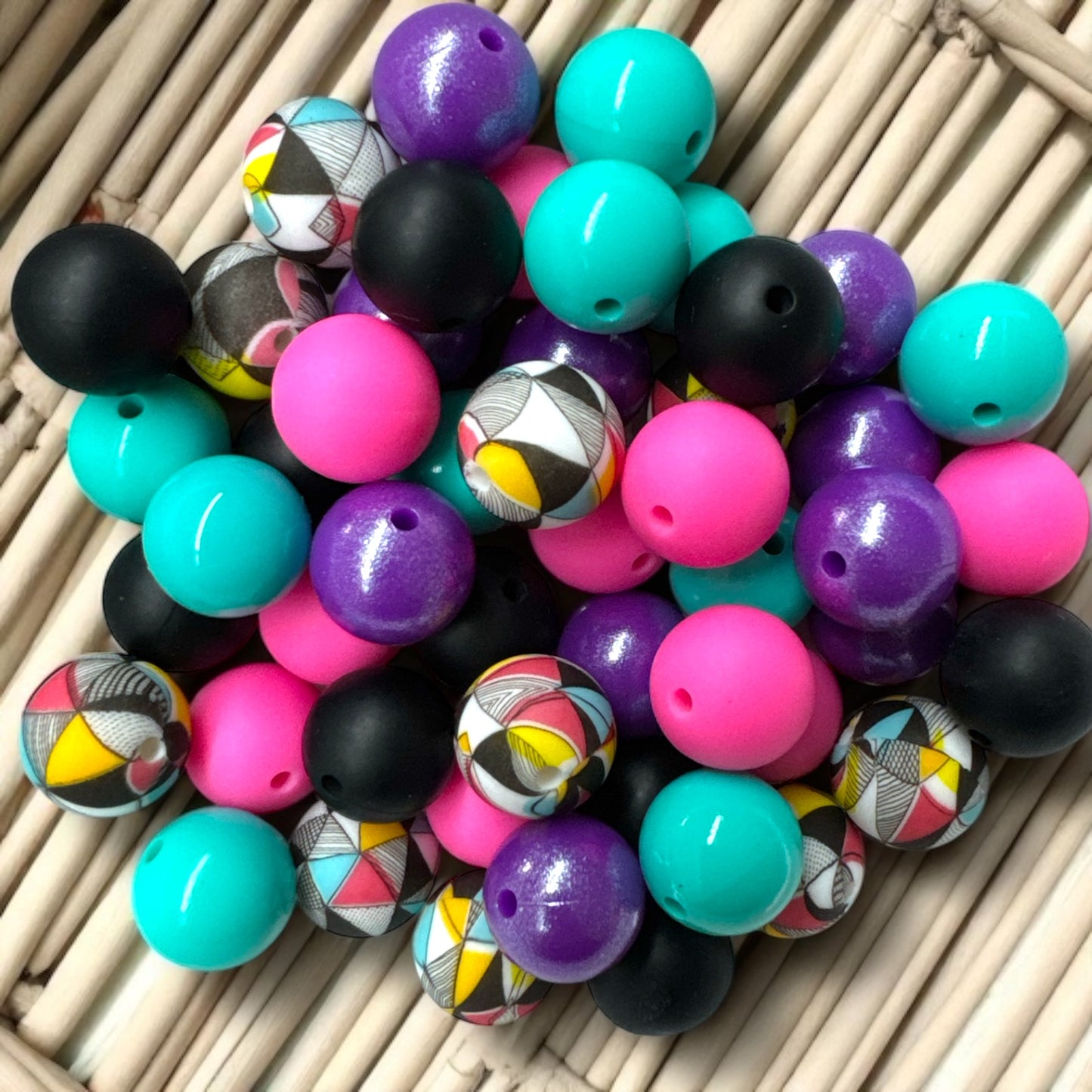 "Retro Pop" 15mm Silicone 50 Count Bead Pack – Ideal for Beadable Pens & Keychains