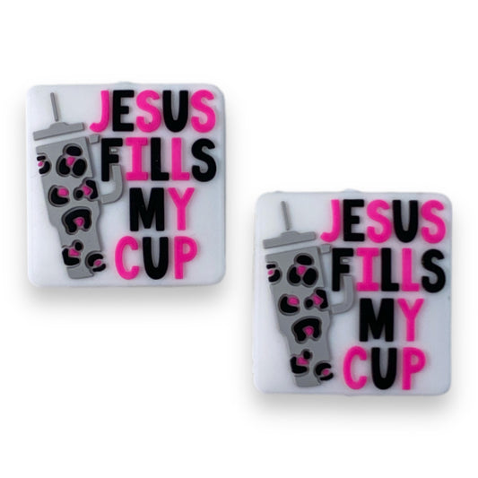 e597 - “Jesus Fills My Cup” Silicone Focal Bead (1 Count)