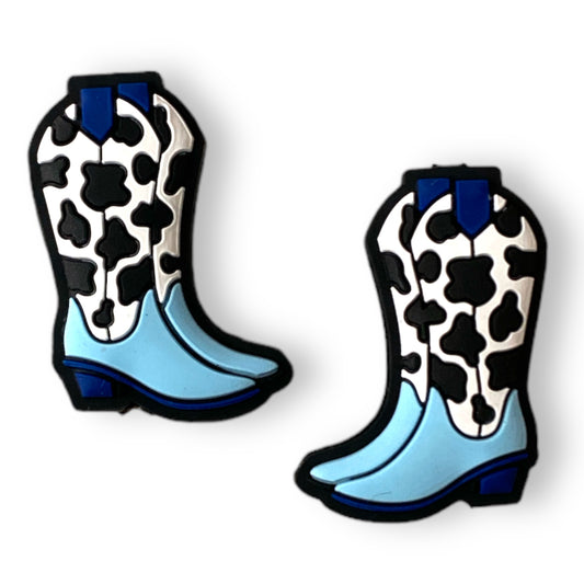 X407- “Blue Cowprint Boots"  Silicone (1 Count) Focal Bead