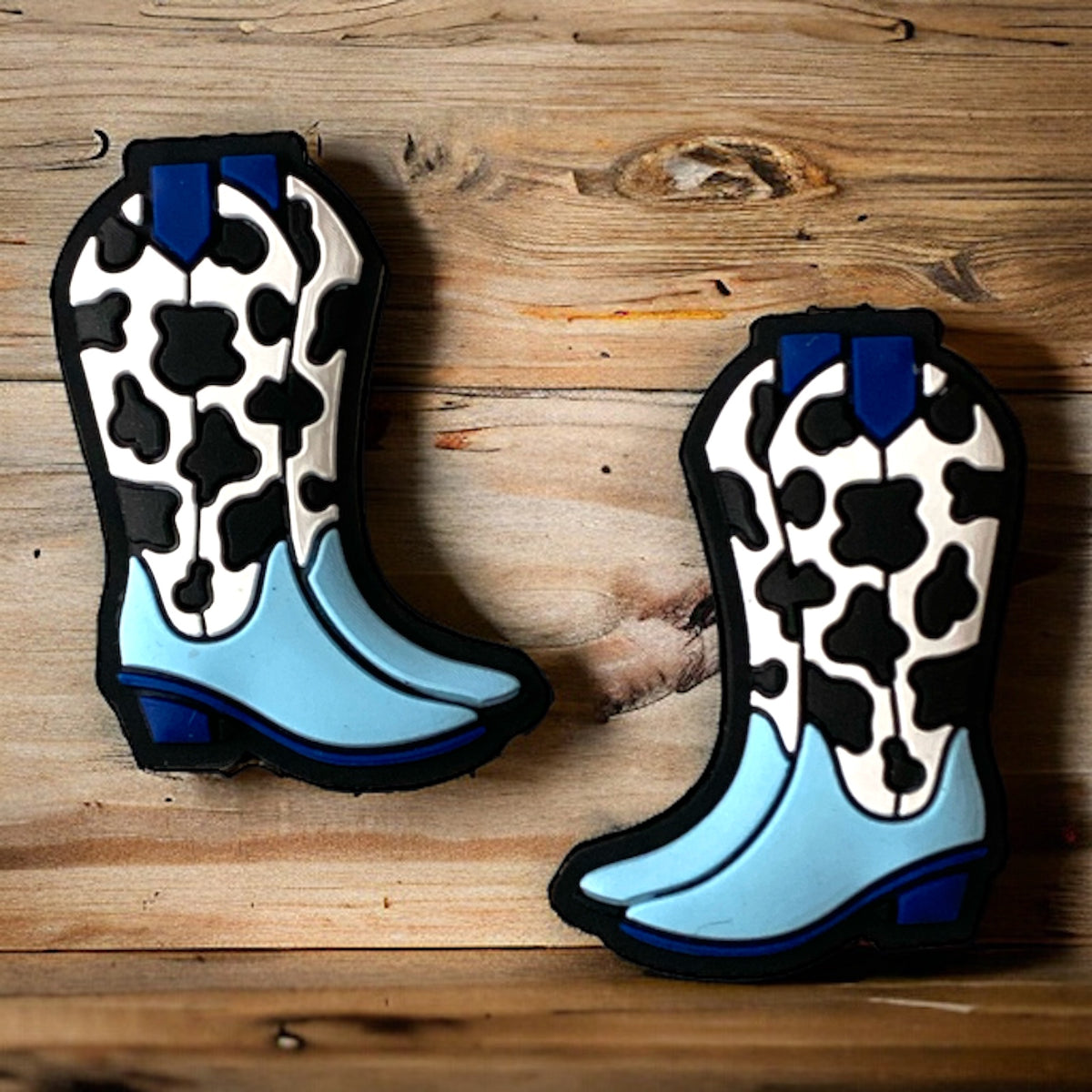X407- “Blue Cowprint Boots"  Silicone (1 Count) Focal Bead