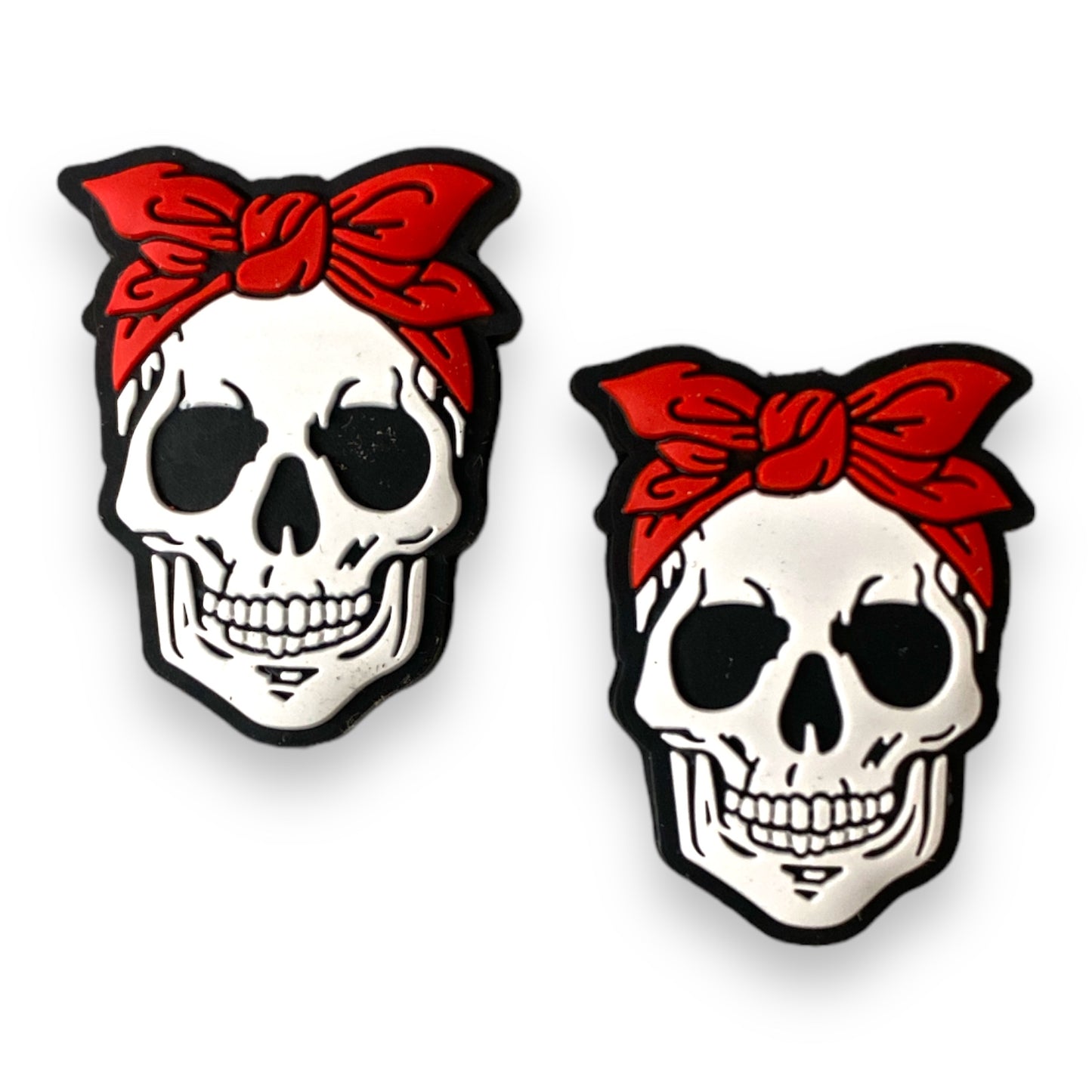 h884 - “Skull / Red Headband”  Silicone Focal Bead (1 Count)