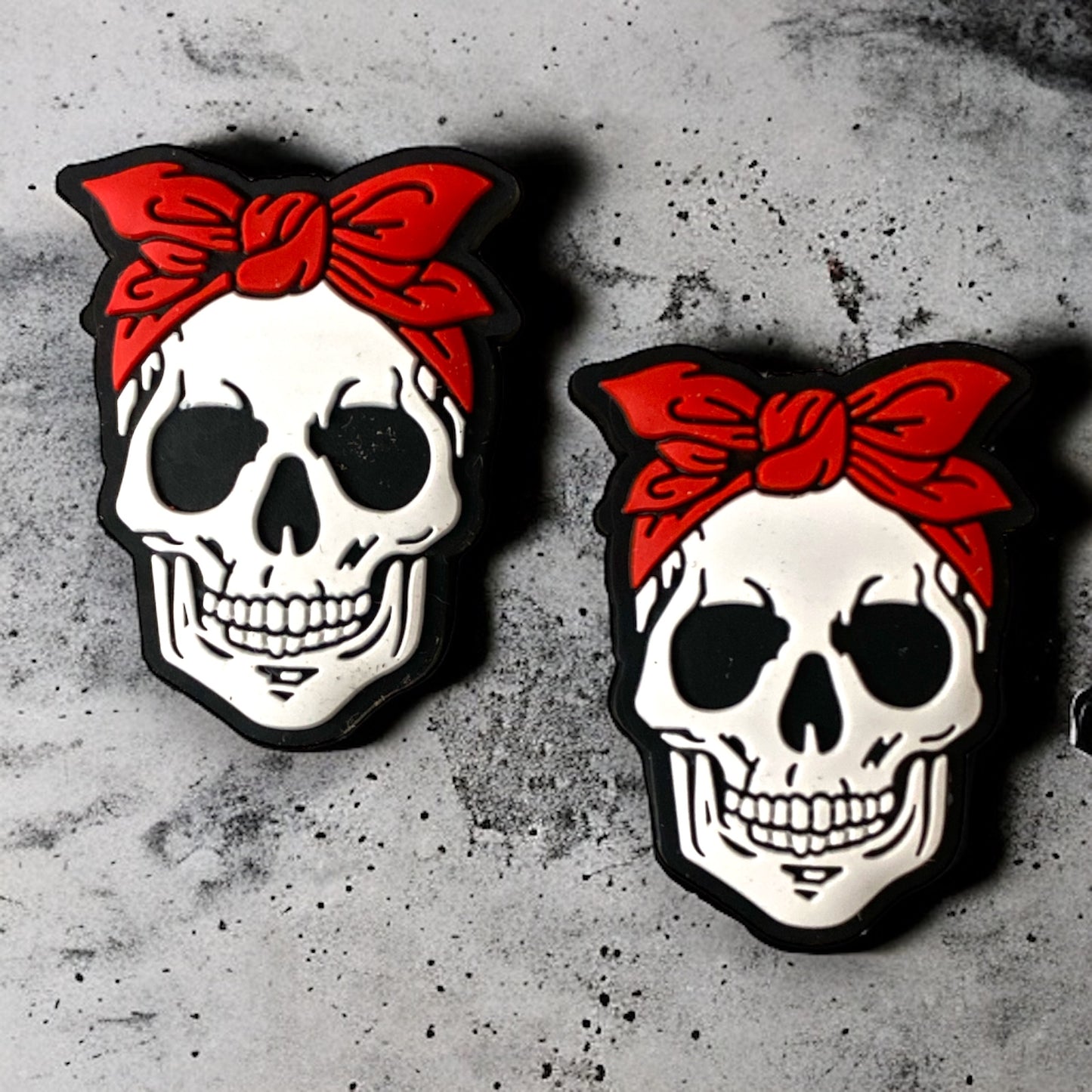 h884 - “Skull / Red Headband”  Silicone Focal Bead (1 Count)