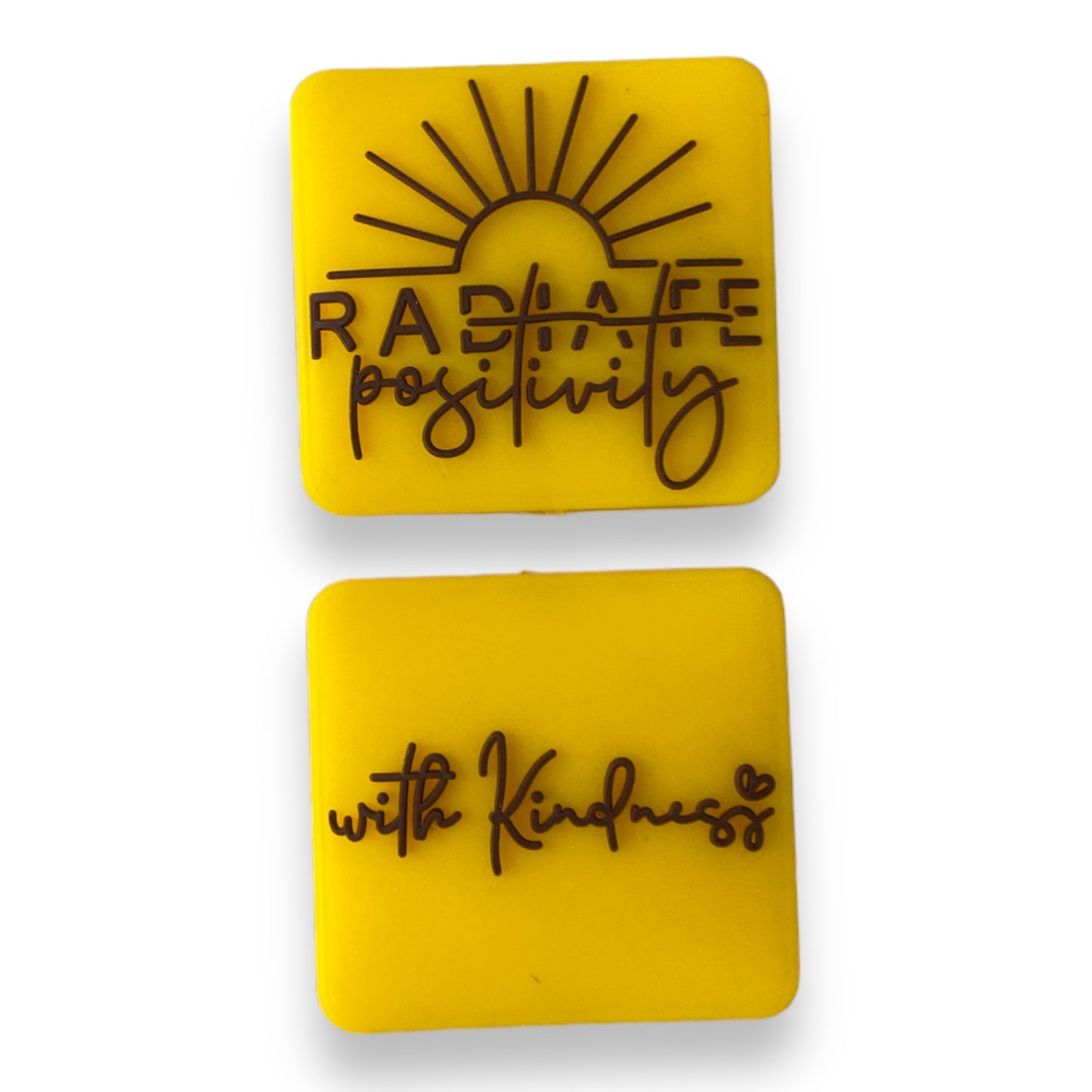 e556 - "Radiate Positivity / With Kindness" Two Sided  Exclusive"  Focal (1 Count) Bead Silicone