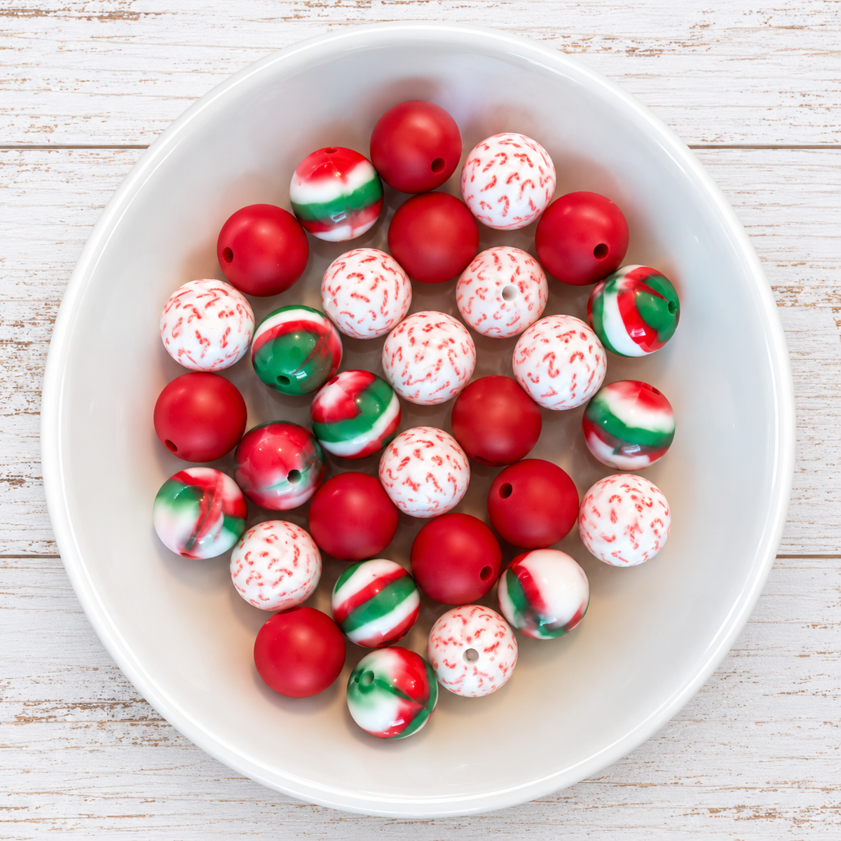 Peppermint Cheer (30 Count 15mm Silicone Bead Pack) – Ideal for Beadable Pens & Keychains