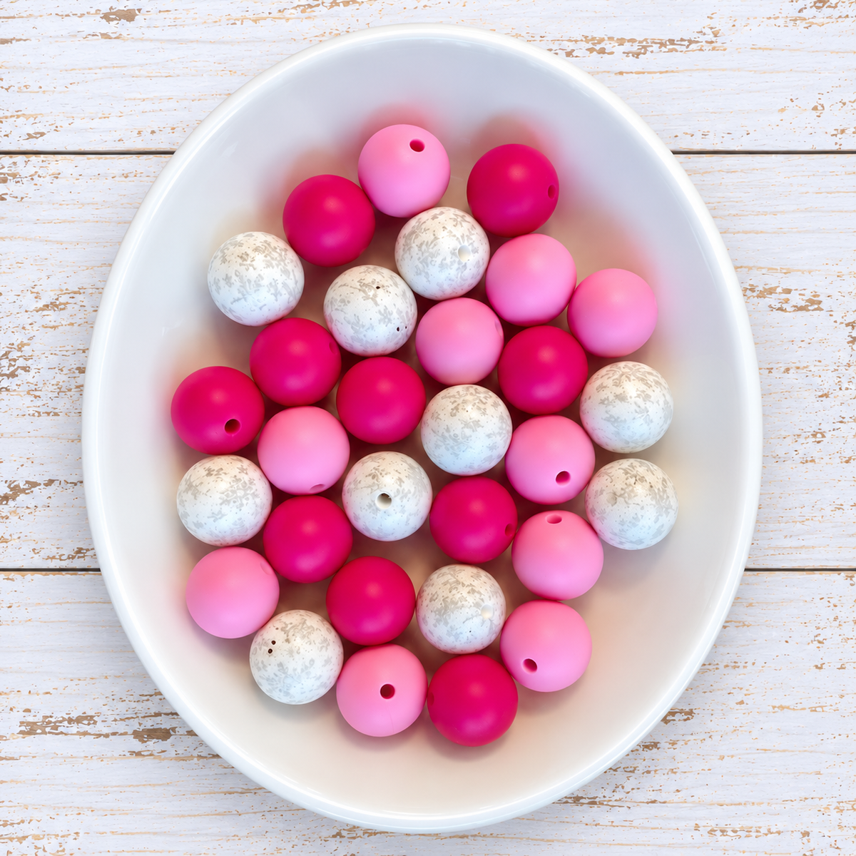 Pink Snowflake  (30 Count 15mm Silicone Bead Pack) – Ideal for Beadable Pens & Keychains