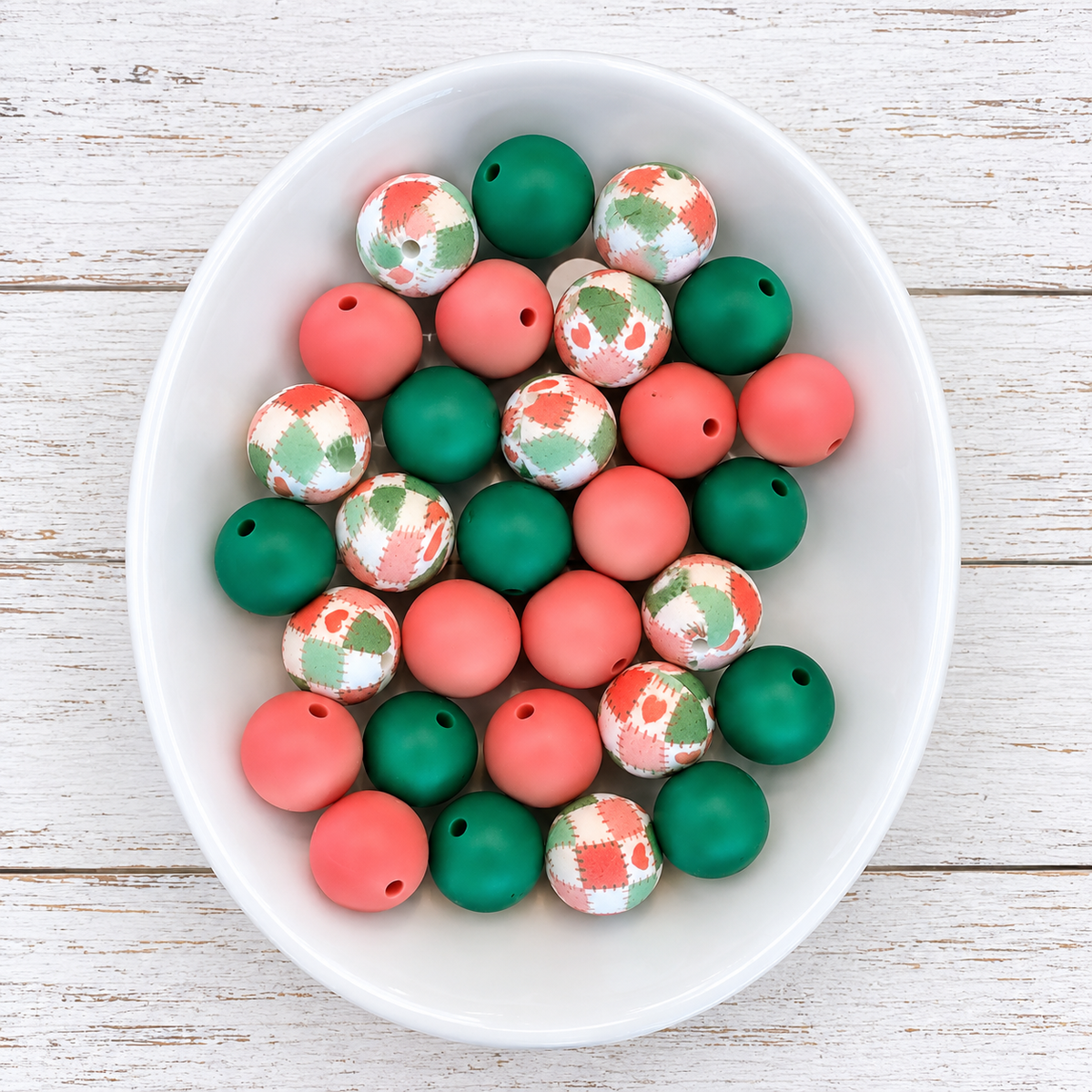 Quilted Christmas  (30 Count 15mm Silicone Bead Pack) – Ideal for Beadable Pens & Keychains
