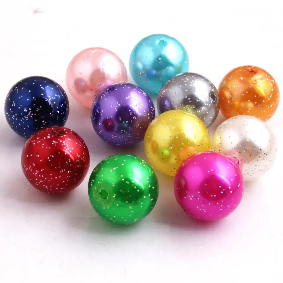 K-576- 12mm Glitter Pearls Mixed  100 Count Beads