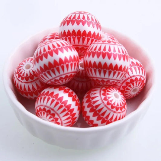 #832- 20mm Red & White Acrylic Beads (1 Count)