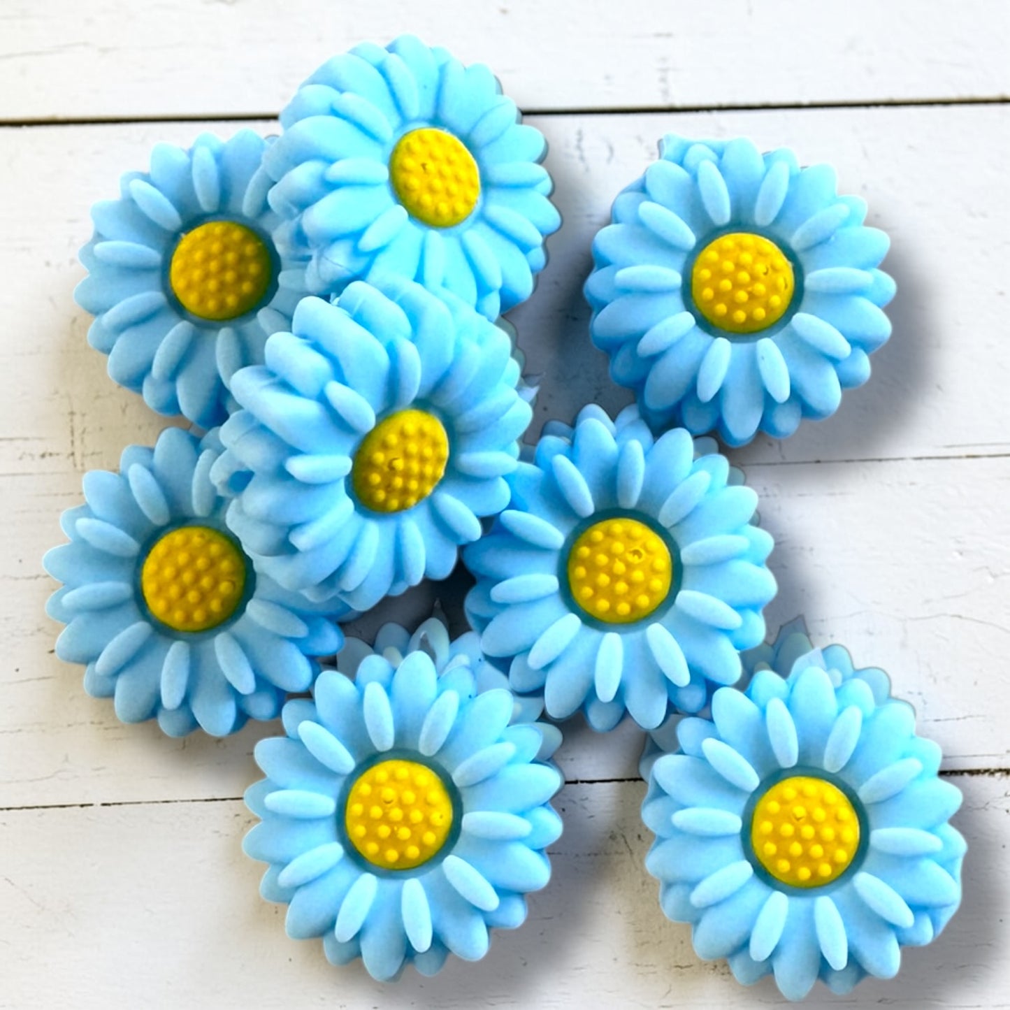 X213-  Blue (20mm) Flower Silicone Focal Bead for DIY Crafts (1 Count)