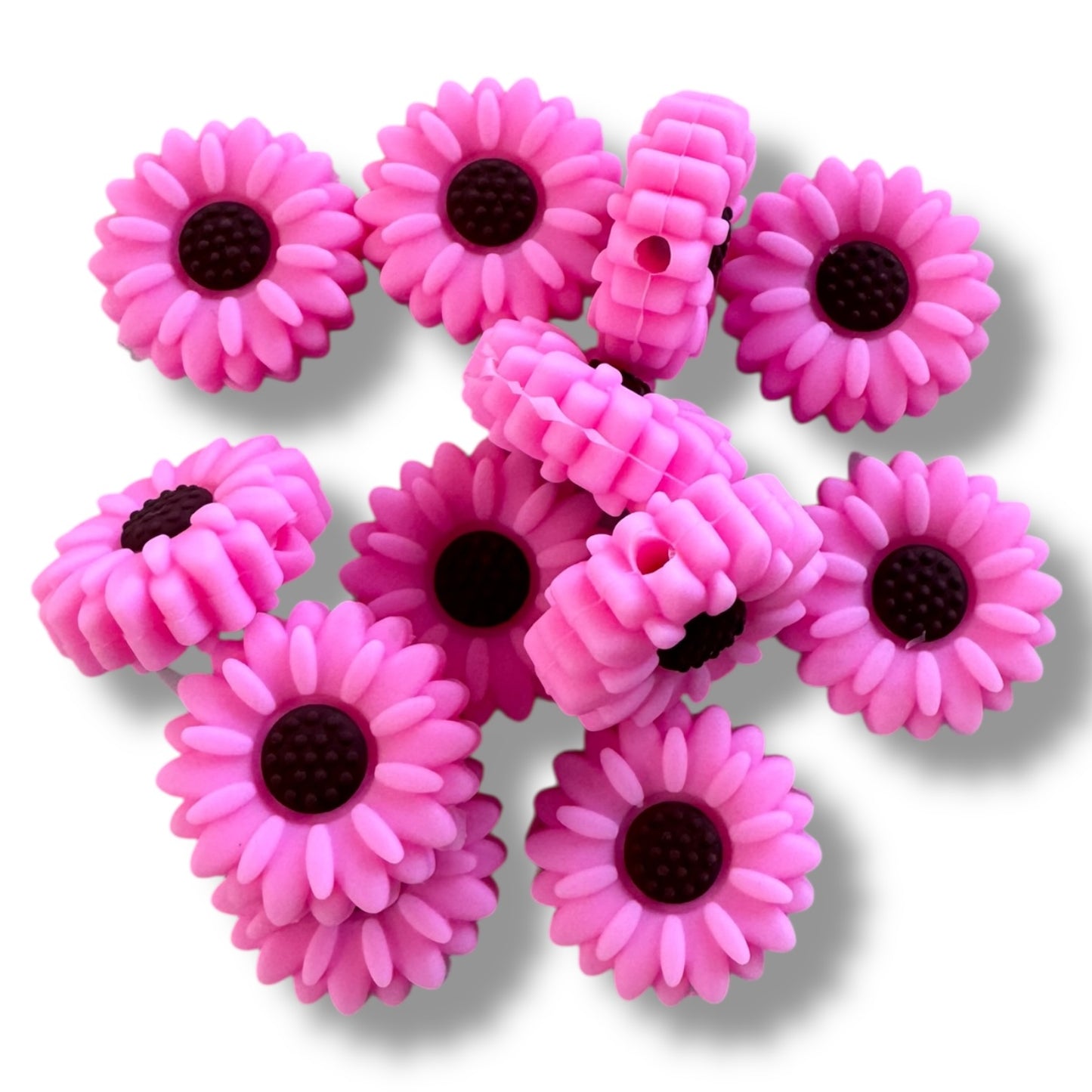 X202-  Pink (20mm) Flower Silicone Focal Bead for DIY Crafts (1 Count)