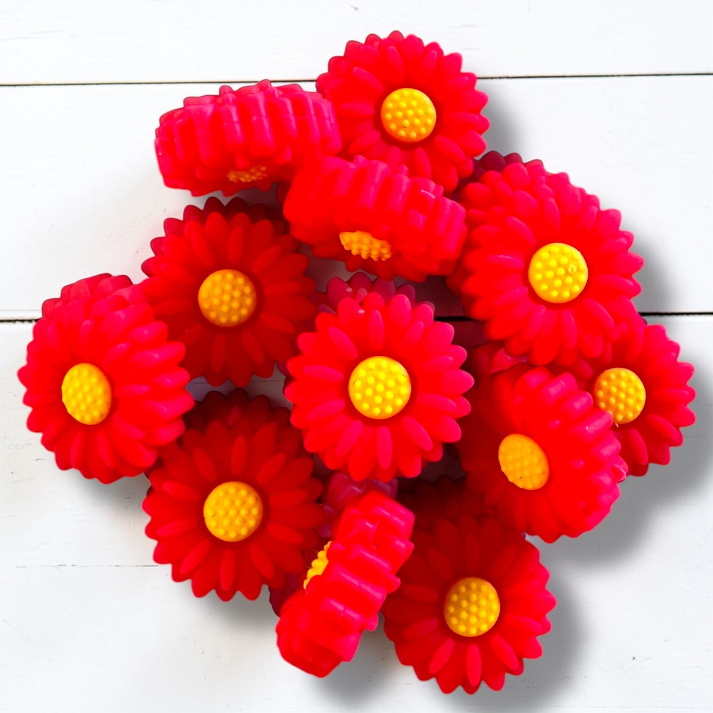 X194-  Red (20mm) Flower Silicone Focal Bead for DIY Crafts (1 Count)