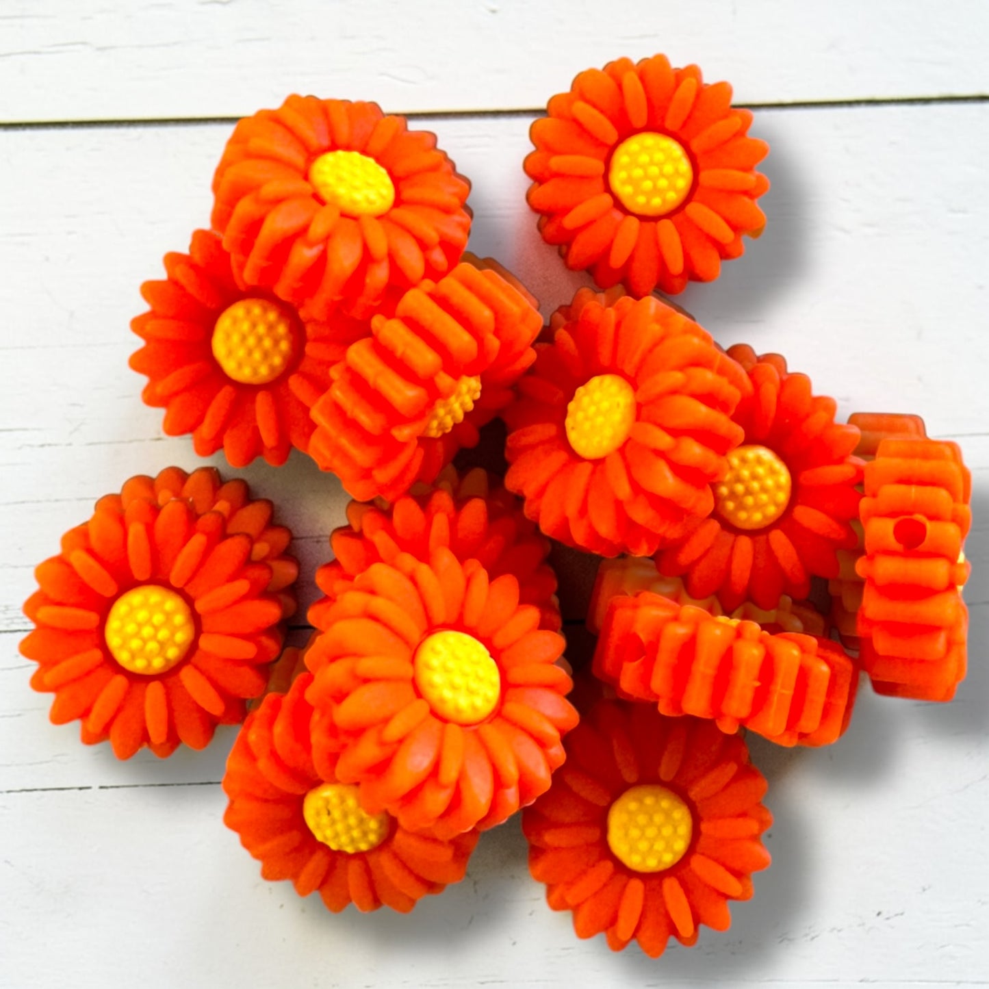 X185-  Orange (20mm) Flower Silicone Focal Bead for DIY Crafts (1 Count)