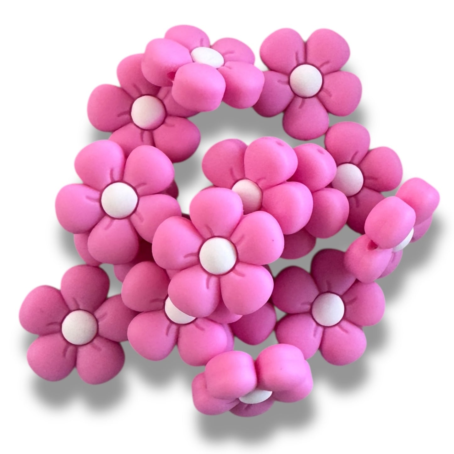 X153-  Pink Flower Silicone Focal Bead for DIY Crafts (1 Count)