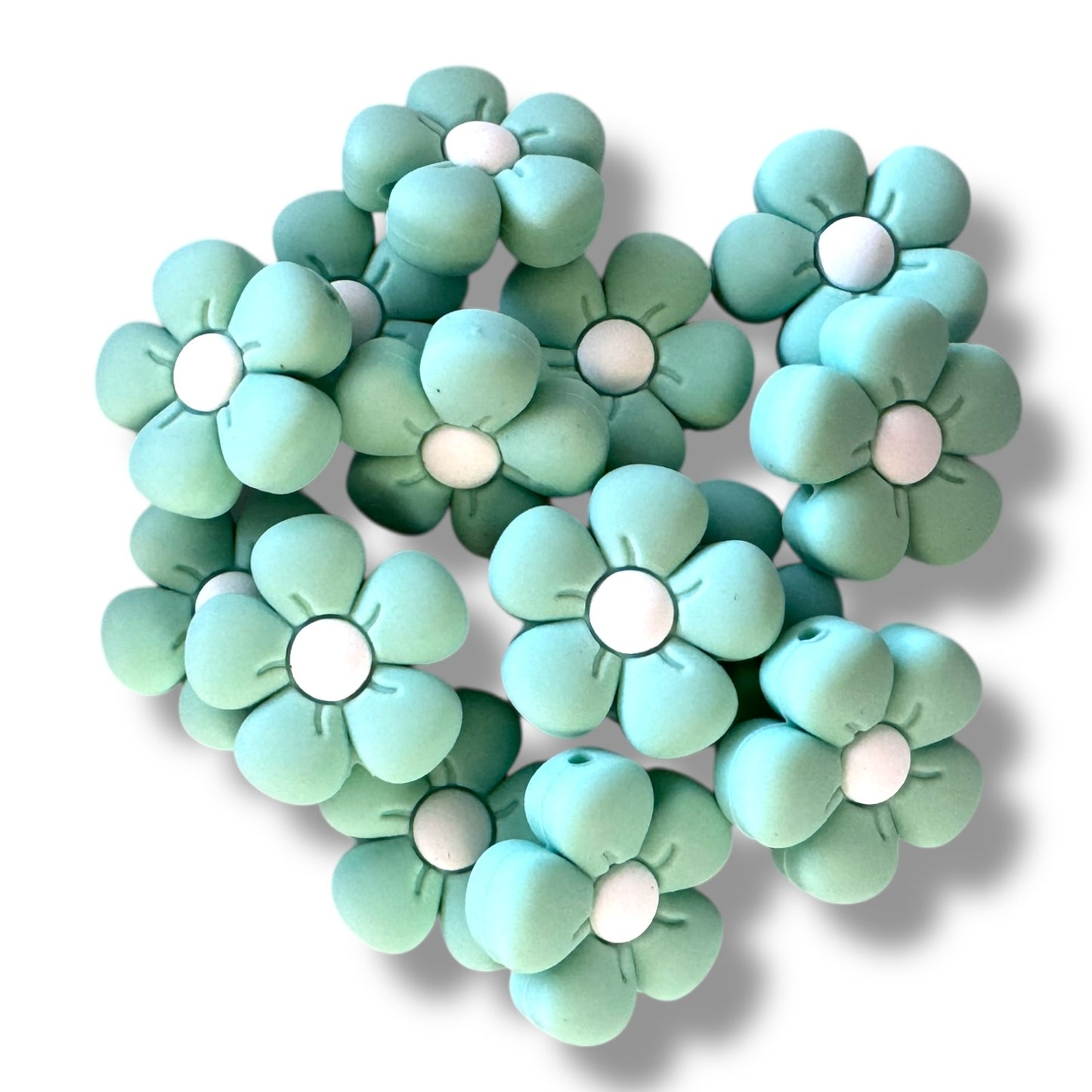 X165-  Mint Flower Silicone Focal Bead for DIY Crafts (1 Count)