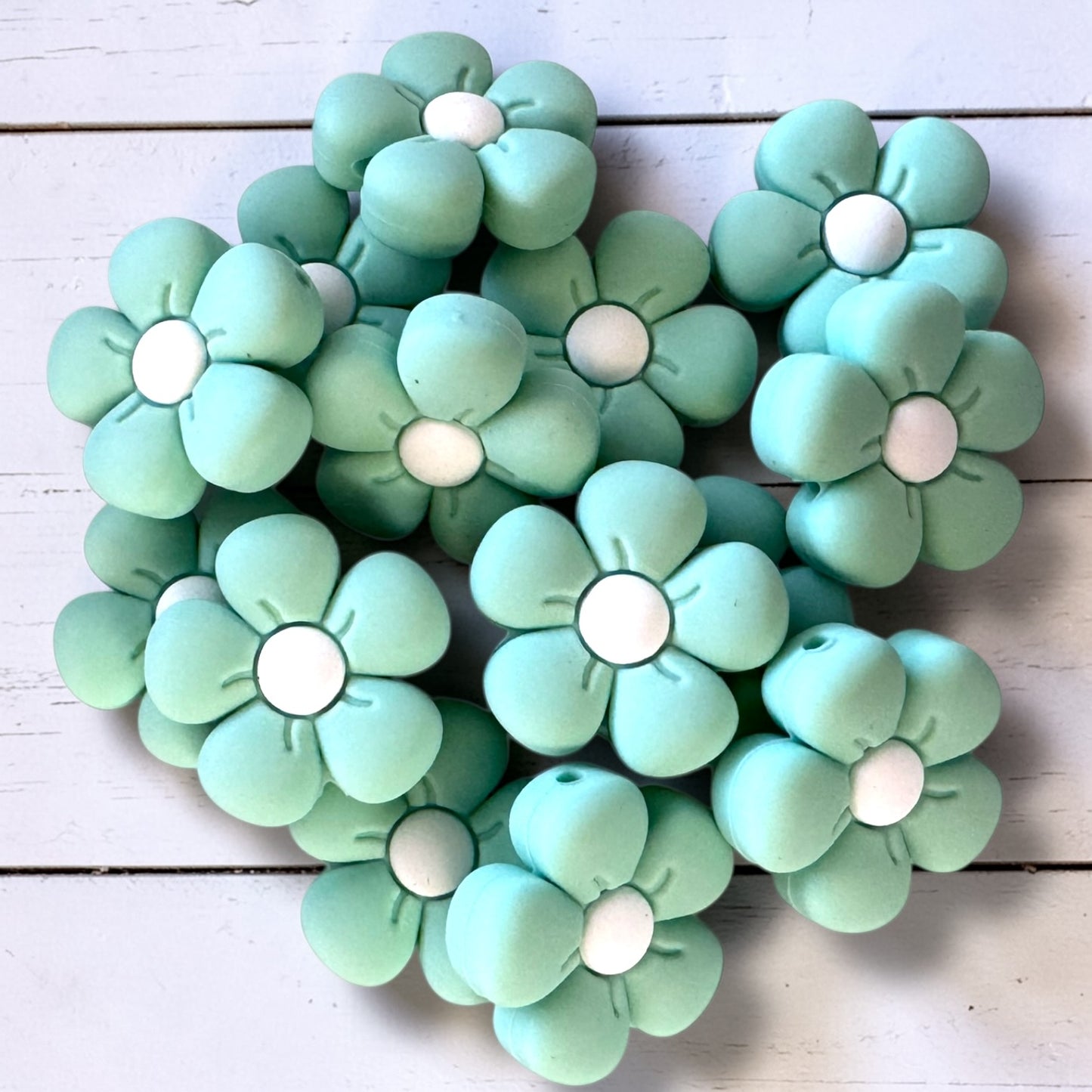 X165-  Mint Flower Silicone Focal Bead for DIY Crafts (1 Count)