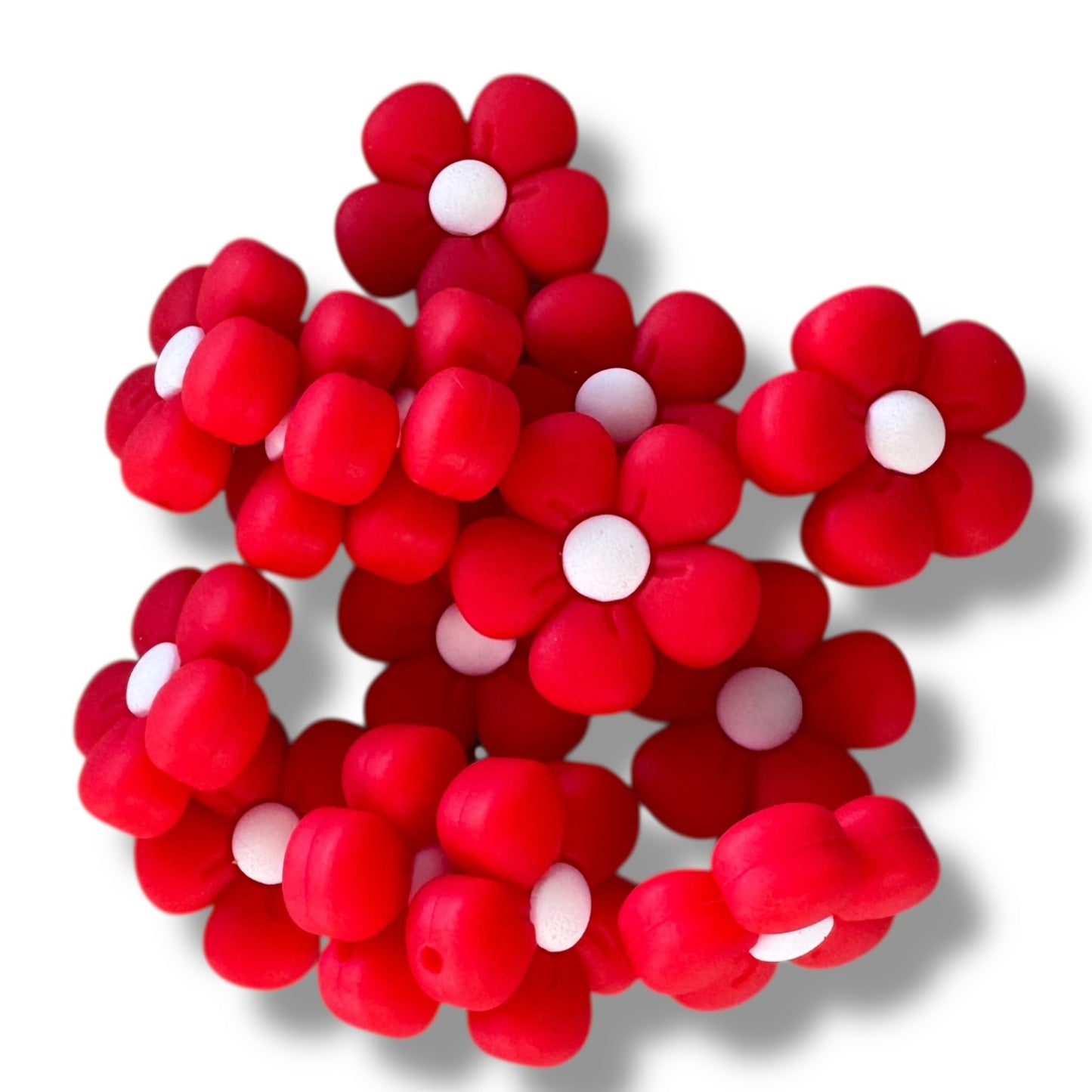 X161-  Red Flower Silicone Focal Bead for DIY Crafts (1 Count)