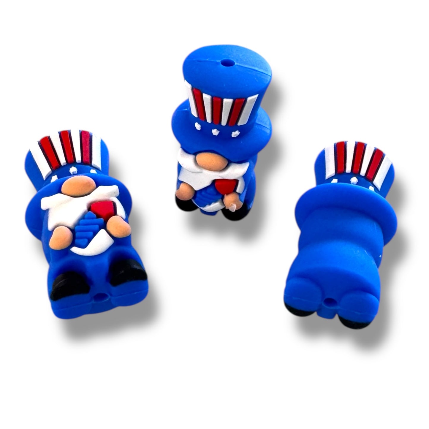 X181- "Blue Patriotic Gnome" 3D Silicone Focal Bead for DIY Crafts (1 Count)