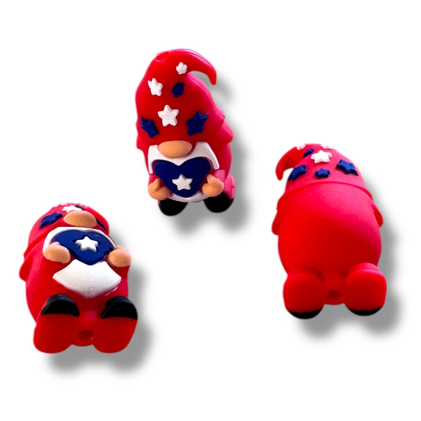 X171- "Red Patriotic Gnome" 3D Silicone Focal Bead for DIY Crafts (1 Count)