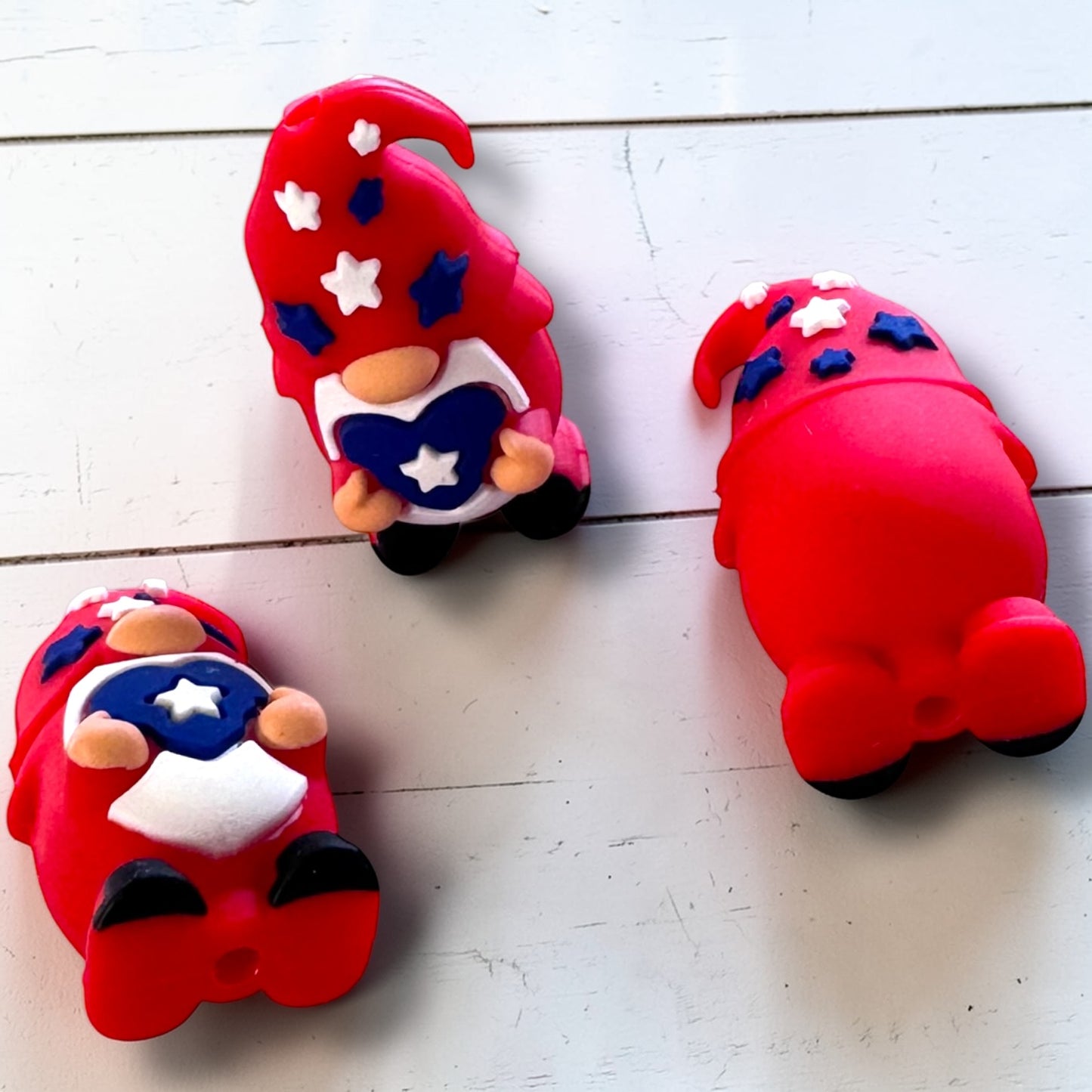 X171- "Red Patriotic Gnome" 3D Silicone Focal Bead for DIY Crafts (1 Count)