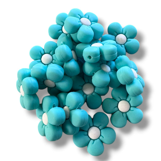X166-  Lt. Aqua Flower Silicone Focal Bead for DIY Crafts (1 Count)