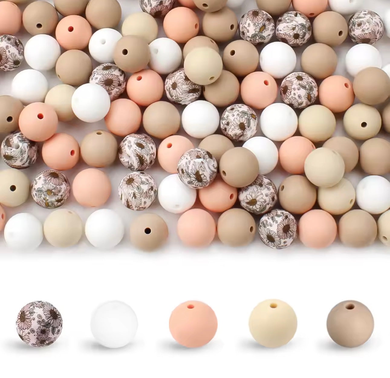 "Peach Garden" 15mm Silicone 50 Count Bead Pack – Ideal for Beadable Pens & Keychains