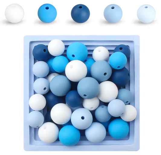 "Blue Lagoon" 15mm Silicone 50 Count Bead Pack