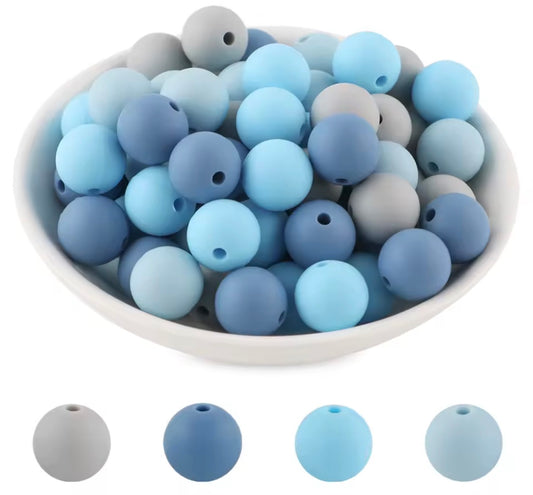 "Stormy Sky"  15mm Silicone 60 Count Bead Pack