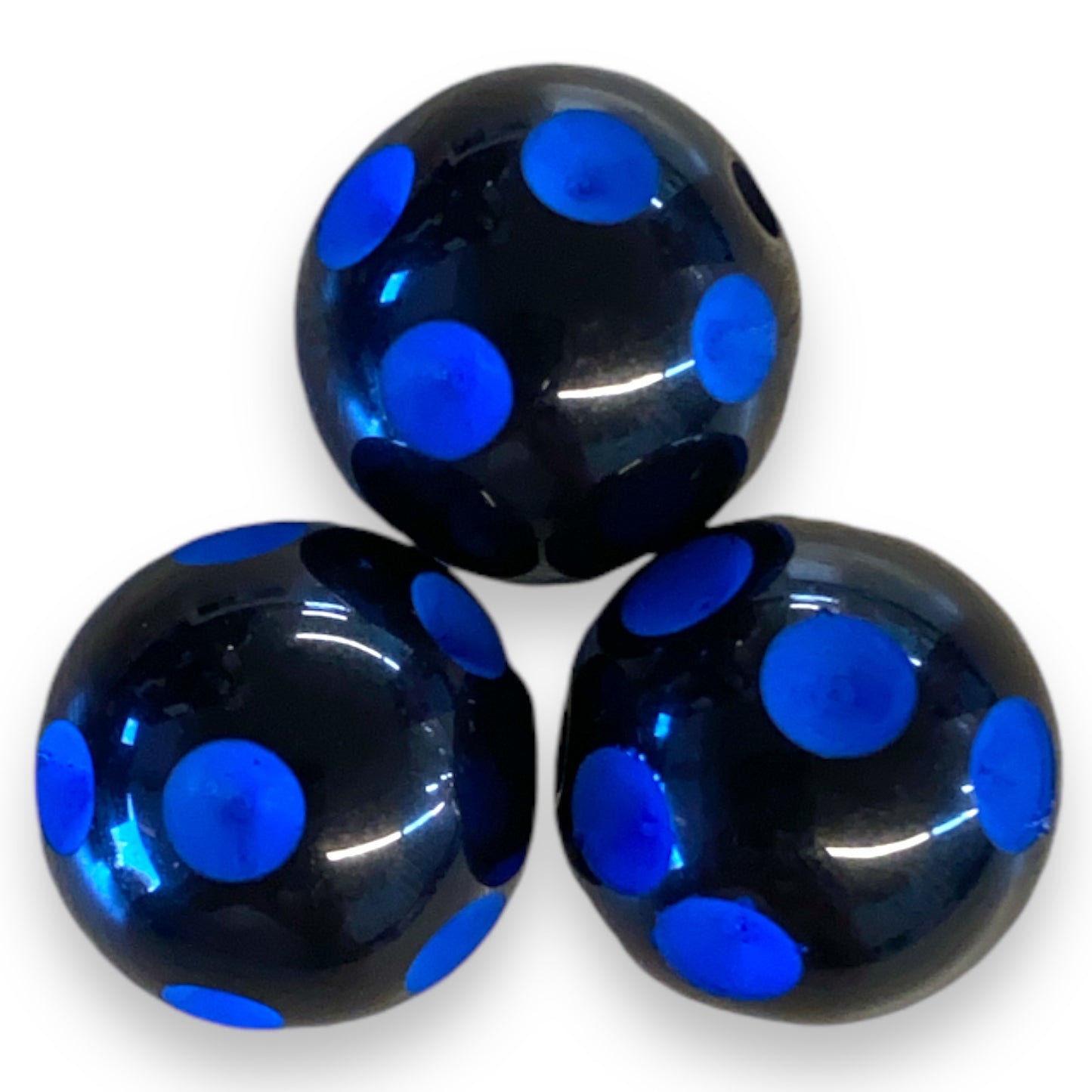 Z/70- 20mm Black & Blue Polka Dots (1 Count) Acrylic Beads