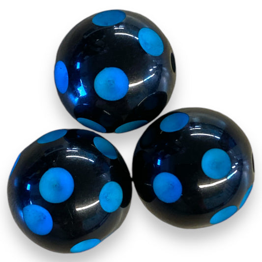 Z/68- 20mm Black & Aqua Polka Dots (10 Count) Acrylic Beads