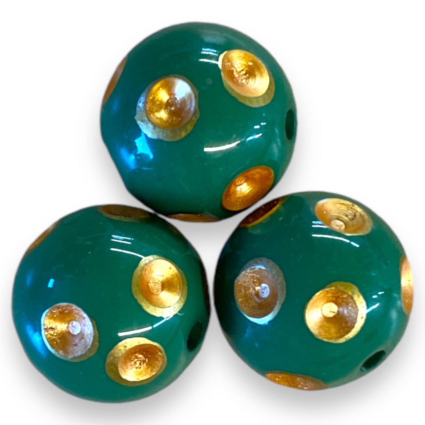 Z/67- 20mm Green & Yellow/Gold Polka Dots (1 Count) Acrylic Beads