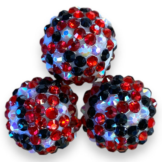 Z/98- 20mm Black, Red, & White AB Confetti (5 Count) Acrylic Rhinestone Beads