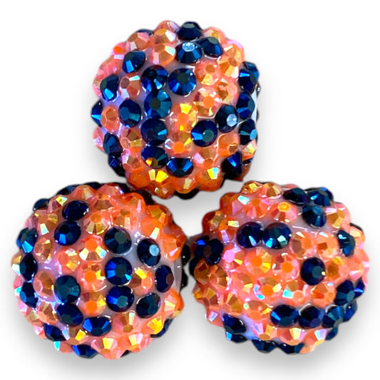 Z/87- 20mm Orange & Black AB Confetti (5 Count) Acrylic Rhinestone Beads