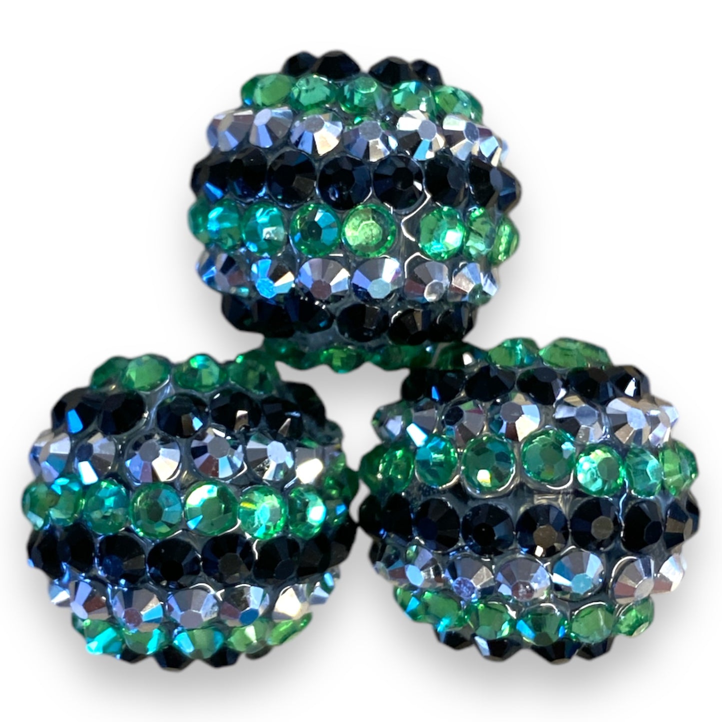 Z/85- 20mm Green, Silver, & Black (5 Count) Acrylic Rhinestone Beads