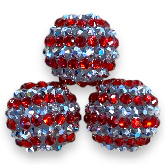 Z/88- 20mm Red & Silver (5 Count) Acrylic Rhinestone Beads