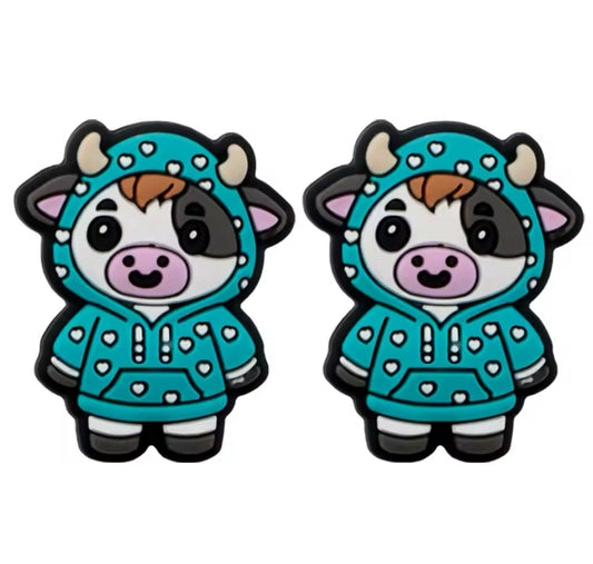 X411 -  "Aqua Pajama Cow” Silicone (1 Count) Focal Bead