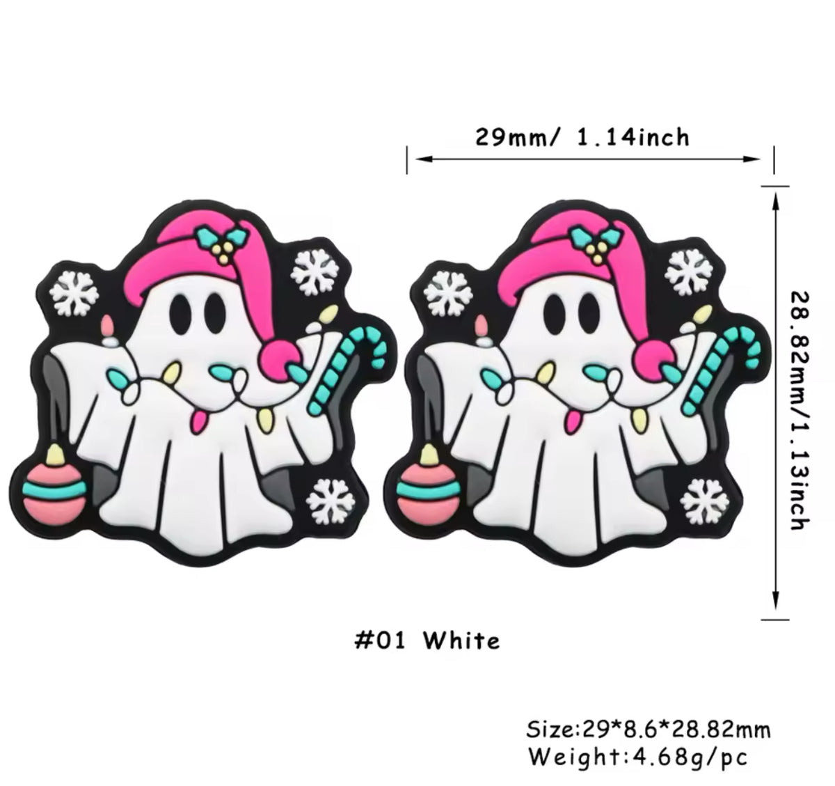h938 -  "Christmas Light Ghost” Silicone (1 Count) Focal Bead