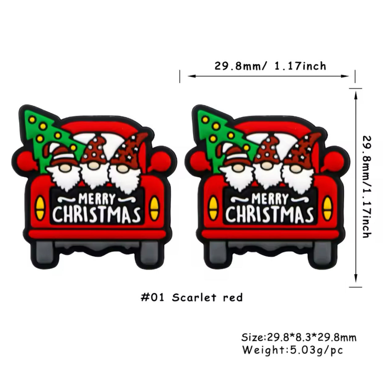 h854 -  “ChristmasGnome Red Truck” Silicone (1 Count) Focal Bead