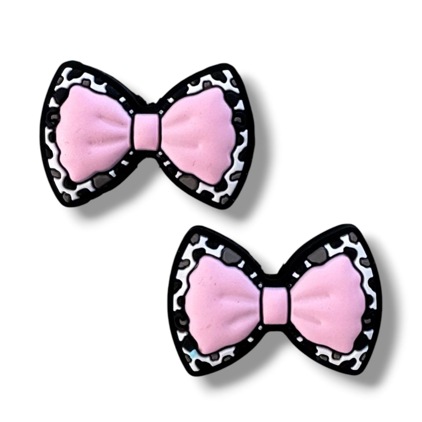 X217- "Light Pink Cow Bow"  Silicone Focal Bead for DIY Crafts (1 Count)