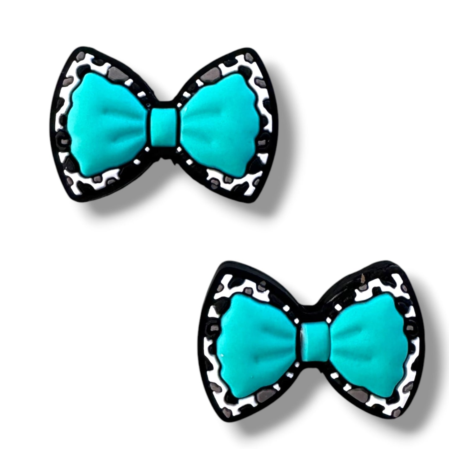 X218- "Aqua Cow Bow"  Silicone Focal Bead for DIY Crafts (1 Count)