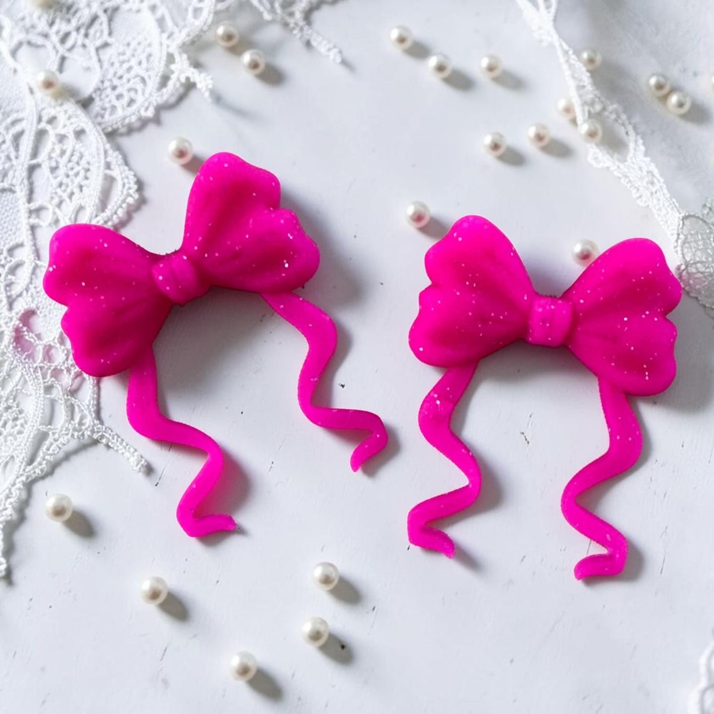 X048- "Dark Pink Flowy Bow"  Silicone Focal Bead for DIY Crafts (1 Count)