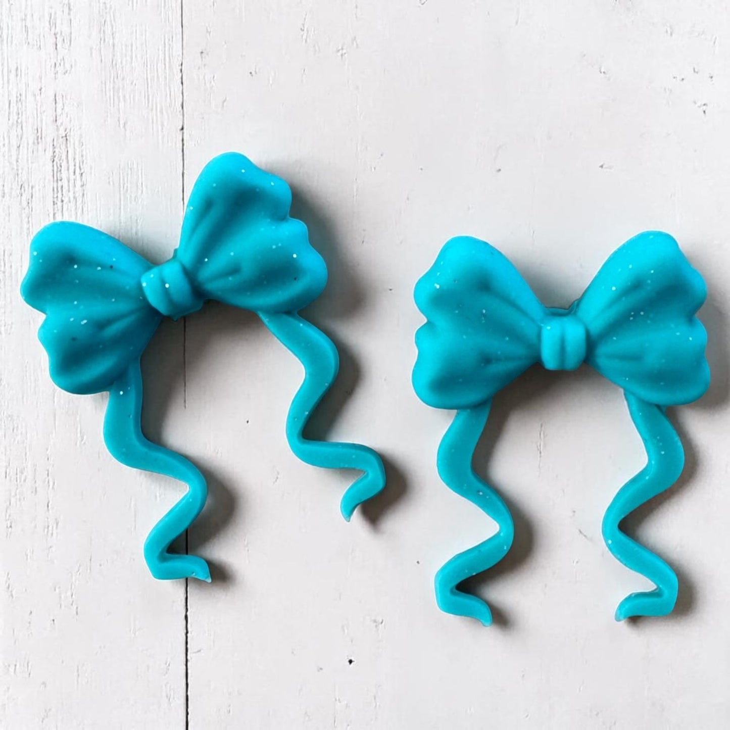 X180- "Aqua Flowy Bow"  Silicone Focal Bead for DIY Crafts (1 Count)