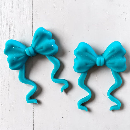 X180- "Aqua Flowy Bow"  Silicone Focal Bead for DIY Crafts (1 Count)