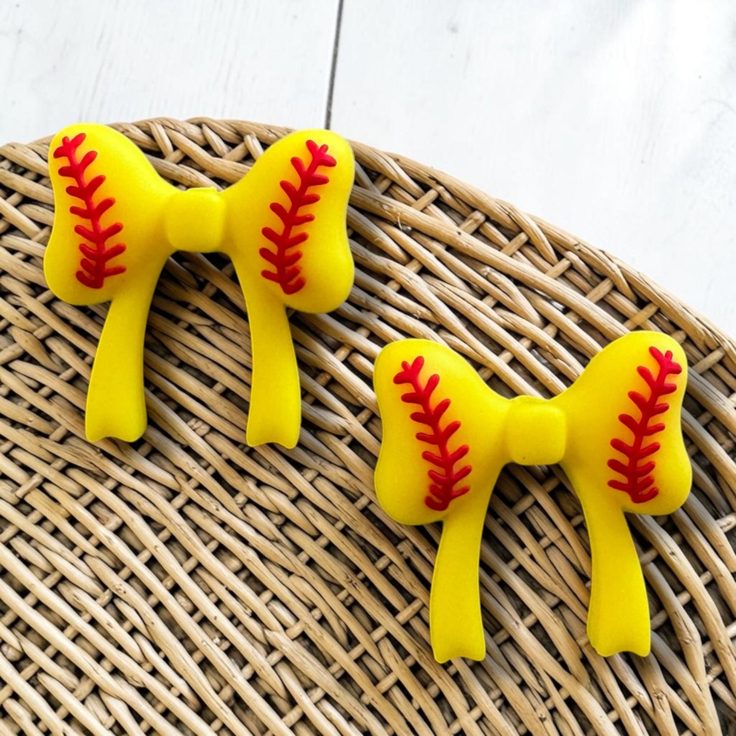 X208- "Softball Bow" 3D Silicone Focal Bead for DIY Crafts (1 Count)