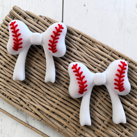 X208- "Baseball Bow" 3D Silicone Focal Bead for DIY Crafts (1 Count)