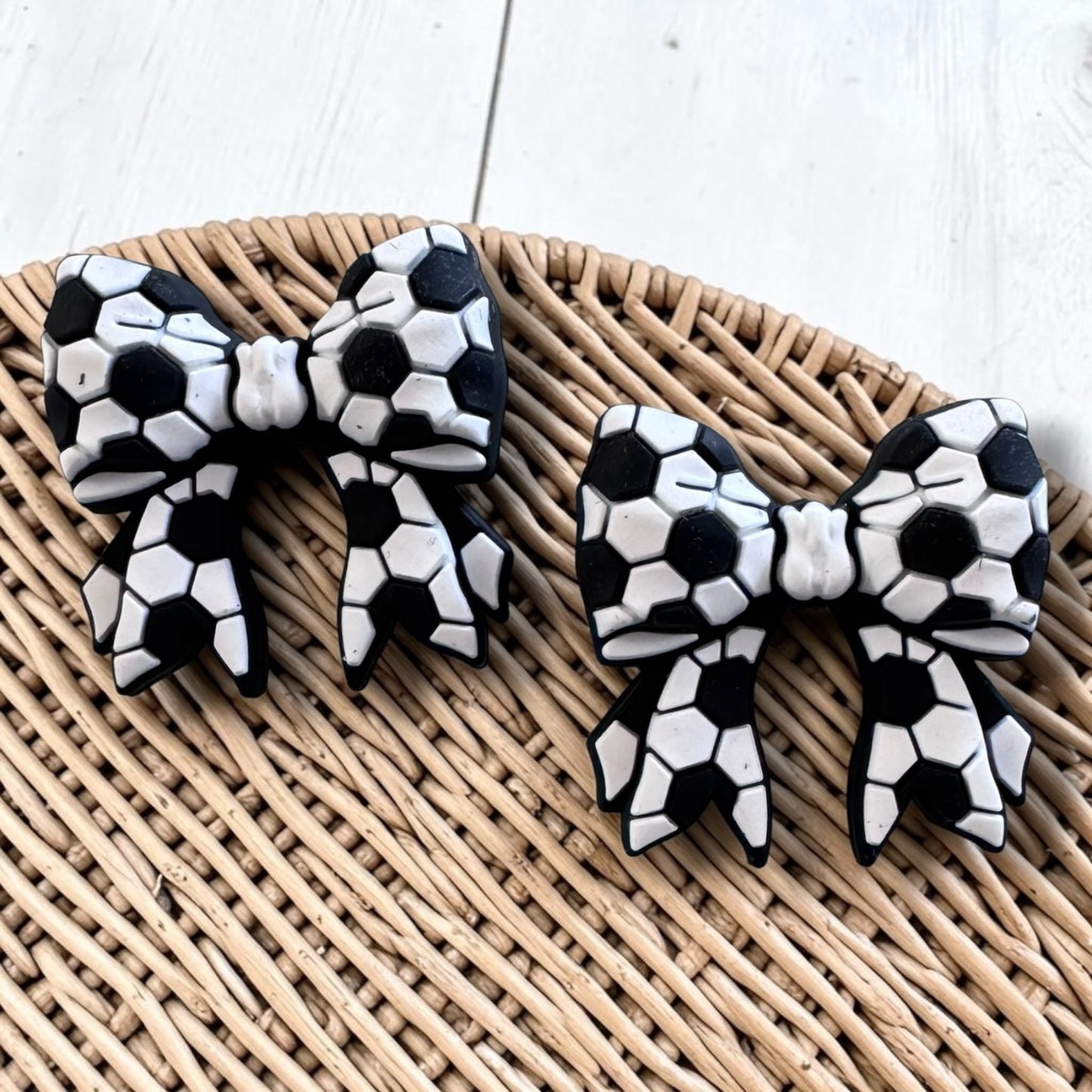 X095- "Soccer Bow" 3D Silicone Focal Bead for DIY Crafts (1 Count)